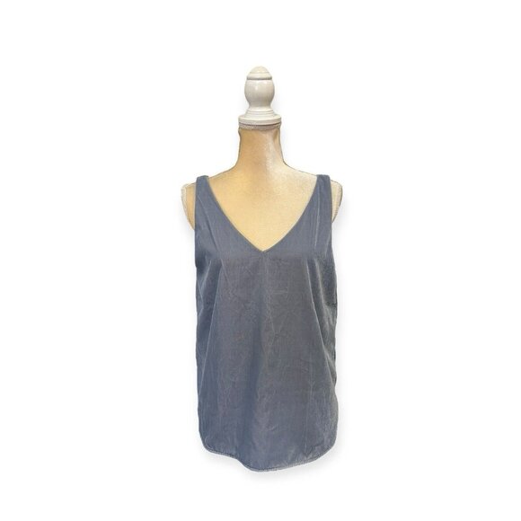 Loft Double V Velvet Shell Tank Top Size M Medium Blue - Picture 1 of 7